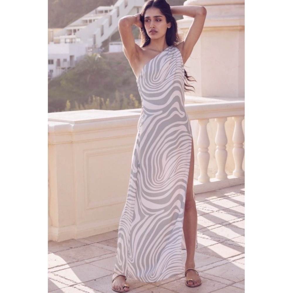 NEW Misa Los Angeles Persephone Asymmetrical Zebra Maxi Dress XS